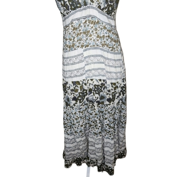 Jane Ashley Sleeveless Maxi Dress Medium White Green Vneck Prairie Floral Cotton - Picture 5 of 7